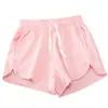 Pantalones cortos deportivos infantiles con cordón, pantalones cortos holgados y casuales para niñas, disponibles en tallas pequeña, mediana y grande, color liso, tacto de algodón, adecuados para usar como ropa exterior, estilo transfronterizo