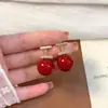 Pendientes de Perla Roja para Mujer, Pendientes de Perla Frontales y Traseros Estilo Retro Francés, Nuevos Pendientes Populares de Diseño de Nicho para Mujer
