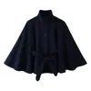 Comércio Exterior Europeu e Americano Outono e Inverno Moda Casual Feminina Elegante Versátil Estilo Capa Jaqueta de Lã com Gola Alta e Cinto