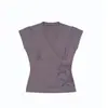 Nuevo top dulce estilo Harajuku coreano para mujer, cuello en V cruzado, manga larga, entallado a la cintura, camiseta básica versátil para mujer