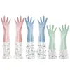 Paquete de Guantes para Lavar Platos para Mujer, Cocina Engrosados y Forrados de Caucho Látex, Lavado de Ropa Impermeables, Cepillo de Plástico para Tazón y Guantes de Terciopelo