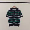 Elegante Diseño Original Verano Nuevo Color Bloque Rayas Cuello Polo Jersey de Punto Manga Corta Camiseta Top para Mujer
