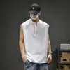 Chaleco de media cremallera con textura de gofre, refrescante y transpirable, para hombre, camiseta sin mangas, chaleco holgado para el verano 2025