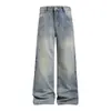 Pantalones vaqueros vintage rotos y desgastados para hombre, básicos retro de calle holgados estilo dad, pantalones casuales rectos para hombre