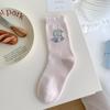 Calcetines a Media Pantorrilla para Mujer en Otoño e Invierno con Encaje Patrón Lindo de Cachorro de Dibujos Animados Calcetines Estilo Japonés Estilo Preppy Calcetines de Algodón Transpirables