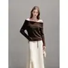 Blusa de Tricô Elegante Francesa Emagrecedora de Um Ombro para Mulheres Outono Suéter Estiloso 27070