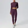 Conjunto de ropa de yoga estilo europeo y americano, cárdigan de manga larga, pantalones largos que levantan los glúteos, conjunto deportivo y de fitness de dos piezas 52637+52341
