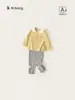 Roupa de Primavera para Bebê Bangxuan Nova Roupa Infantil Gola Boneca Manga Longa Leggings com Borda de Babados Conjunto de Duas Peças para Meninas