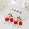 Pendientes de Corazón Rojo Cereza con Frutas, Colgante de Goteo de Aceite, Gancho para Oreja, Clip para Oreja, Pendientes sin Perforación para Mujer, Superventas Transfronterizos