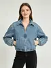 Chaqueta Vaquera Lavada Desgastada para Mujer Solapa Cremallera Chaqueta Corta Holgada Hombro Caído Fuente Mayorista