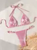 Traje de Bikini Sexy Nuevo Europeo y Americano 2024 Bikini en Forma de T de Perlas Brillantes Bikini Transfronterizo de Comercio Exterior
