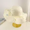 Sombrero de paja con ala ancha y tiras para mujer, estilo coreano, transpirable, para verano, playa, vacaciones, pescador