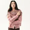Cárdigan de punto grueso vintage para otoño e invierno, de cachemira, talla grande, cuello redondo, manga larga, de un solo botón, corte holgado, con patrón