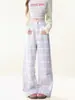 Pantalones Casuales de Pierna Ancha Estilo Americano Dopamina para Mujer, Nuevos de Cintura Alta Sueltos de Pierna Recta Pintados Versátiles Caídos de Largo Hasta el Suelo
