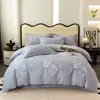 Juego de Cuatro Piezas de Algodón Grueso de Alta Gama, Sábana de Cama Cepillada de Algodón Puro de 60 Hilos, Funda de Edredón, Juego de Ropa de Cama de Tres Piezas para Otoño e Invierno