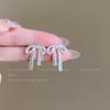 Aretes de botón con moño estilo ballet ~ diseño hueco de nicho plateado aretes dulces de cinta aretes dulces exquisitos para mujer