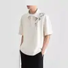 Guofeng Estilo Chinês Bordado em Bambu Camisa Polo Lel Masculina Camiseta de Manga Curta Masculina Verão 2024 Novo Estilo Top