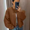 Chaqueta de Béisbol para Mujer de Otoño e Invierno Chaqueta Bomber Estilo Callejero Cuello Redondo Hombro Caído Manga de Linterna Cremallera Chaqueta Cardigan