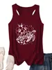 Amazon Wish Moda Transfronteriza Elegante Personalidad Versátil para Mujer Estampado de Tortuga Flor de Hibisco Camiseta sin Mangas de Verano Exportación