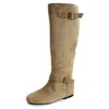 Botas retro de ante de media pantorrilla con aumento interno de altura para mujer, nuevas botas de moda ajustadas sin cordones, punta fina y tacón de bloque, otoño e invierno 2026