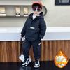 Conjunto de abrigo y pantalón de algodón grueso y con forro polar de invierno para niño 2025 Traje de algodón de dos piezas con capucha para bebé