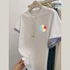 Camiseta de Verão Bordada de Manga Curta Dopamina Novo Estilo Estilo Preguiçoso Solta Casual Gola Redonda Efeito Emagrecedor e Top que Cobre a Pele