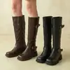 Botas Longas Retrô Modelo Novo 2026 Femininas com Aumento Interno de Altura de 9CM, Sola Grossa, Botas Martin Estilo Britânico, Botas Western, Botas Longas para Mulheres