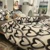 Conjunto de cama de quatro peças com estampa de urso fofo, algodão lavado, estilo desenho animado, dormitório estudantil
