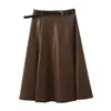 Falda de Cuero PU Inno para Mujer Tallas Grandes Otoño e Invierno Plisada de Cintura Alta Línea A Adelgazante Falda Paraguas de Cuero 313050