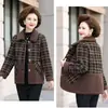 Otoño e Invierno Más Terciopelo Engrosado Bolsillo Botón Patchwork Cuadros Algodón Chaqueta Abrigo Ropa para Mujeres de Mediana Edad y Mayores Abrigo Imitación Lana de Cordero