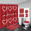 Serie Día de San Valentín Cortina de Ducha Felpudo Cuatro Piezas Baño del Hogar Separación Seco y Húmedo Cortina de Ducha Cortina de Ducha Impermeable