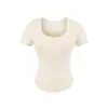 Ajuste Muy Recomendado~ Camiseta de Manga Corta Ajustada de Color Sólido con Cuello Redondo, Hombros Rectos, Cintura Entallada y Dobladillo Curvo, Top Versátil para Chicas Atrevidas