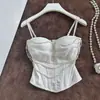 Top blanco sexy adelgazante de alta gama sin tirantes con corsé de ballenas para usar como prenda exterior
