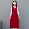 Vestido sin mangas con cuello en V, chaleco camisola de alta gama, falda chaleco largo estilo occidental, elástico casual jacquard 200 kg falda