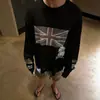 Camiseta de manga larga tipo gofre hip-hop americano para hombre, estampado de bandera de otoño, suéter casual elegante, top retro de estilo asiático ligero