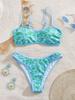 Novo Biquíni Triângulo Estampado da Moda com Decote Halter Amarrado e Tanga Maiô de Duas Peças Europeu e Americano Ins
