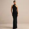 AliExpress Ropa de Mujer Color Sólido Elegante Sin Mangas Hombros Descubiertos Corte Ajustado Vestido Largo Sexy Bodycon Ceñido a la Cadera Vestido con Cinta