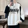 Sudadera de Cuello Redondo para Niños Tendencia Primavera y Otoño Camiseta de Manga Larga Estampada con Bloques de Color Modernos para Adolescentes y Estudiantes Tops Casuales Holgados