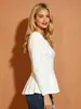 Top de manga larga estilo europeo y americano transfronterizo para mujer, con cuello cuadrado, mangas abullonadas y fruncido en la cintura, camiseta sexy, nuevo en stock