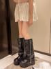 Pantalones de cabeza grande tubo botas de mujer dulce viento fresco botas de pila fondo grueso muffin botas occidentales pero rodilla moda botas de caballero de tacón alto