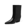Botas de montar de tacón alto gruesas para mujer, botas largas rectas, nuevo modelo de invierno, botas sin cordones de punta fina de piel de vaca, botas largas de tubo alto hasta la rodilla para mujer