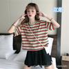 Camiseta de Manga Curta Listrada Arco-Íris para Mulheres 2020 Primavera e Verão Novo Estilo Coreano Solta Estilo Curto Versátil Popular