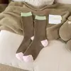 Calcetines de Mujer de Doble Puntada de Caña Media para Otoño e Invierno, Calcetines Gruesos de Lana, Calcetines de Color Sólido para Mujer, Calcetines Holgados de Hilo Grueso de Colores