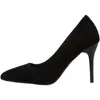 Tacones altos para mujer, nueva colección primavera/otoño 2026, tacones de aguja negros, punta fina, corte bajo, gamuza, zapatos profesionales, calidad de exportación, tallas grandes, zapatos formales