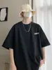 Americano manga curta homens verão design sentido nicho moda all-match camiseta pesada estilo hong kong cor sólida roupas de marca de moda masculina