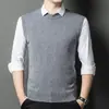 Colete de Lã Monocromático Outono e Inverno para Homens, Suéter Tricô Básico com Gola V, Colete para Homens de Meia-Idade e Idosos, Roupa de Pai