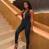 Macacão sexy de cor sólida estilo europeu e americano para mulheres, macacão versátil para street style sem costas, com gola halter e cintura baixa, macacão longo da moda