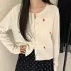 Cárdigan de punto 100% lana bordado estilo coreano con calabaza para mujer, una prenda exterior suave y acogedora para otoño e invierno, creando un look elegante y atmosférico