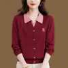 2026 Suéter de Punto para Personas de Mediana Edad y Mayores para Mujer, Falso Dos Piezas, Primavera y Otoño, Nuevo Estilo, Cuello de Punto, Capa Base, Top Holgado con Estilo