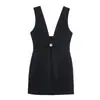 Estilo Europeo y Americano Sexy Escote en V Profundo Joyería Lazo Vestido Corto Cintura Ceñida Vestido Chaleco Falda Corta 4772261